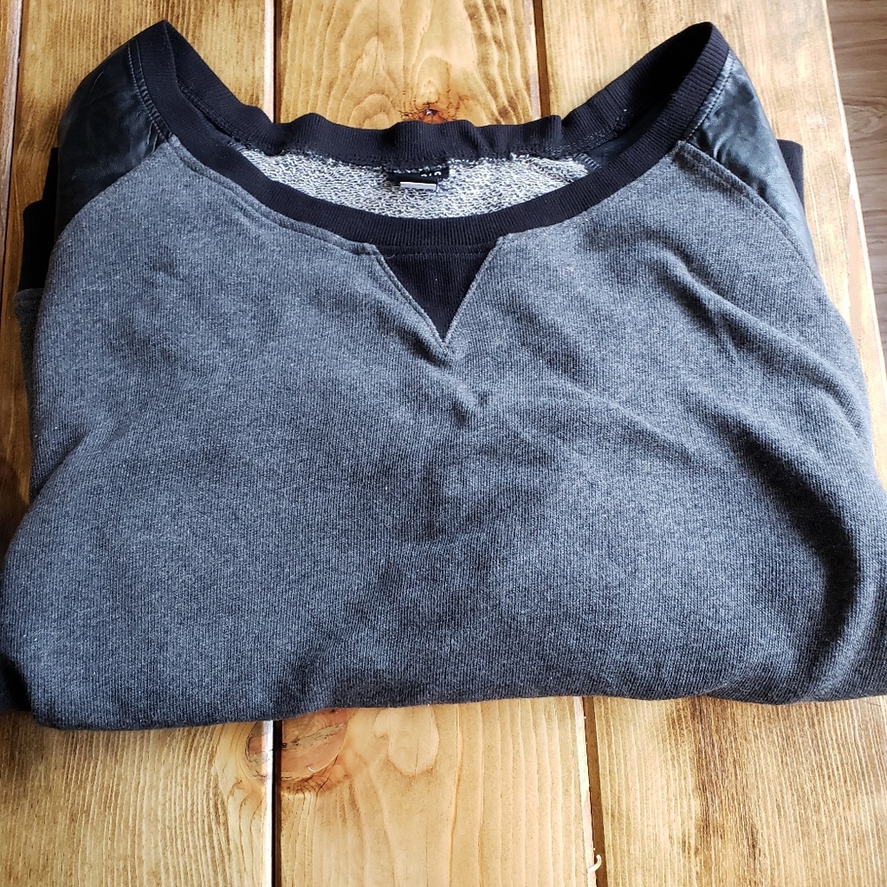 Faux leather detail long sleeve top